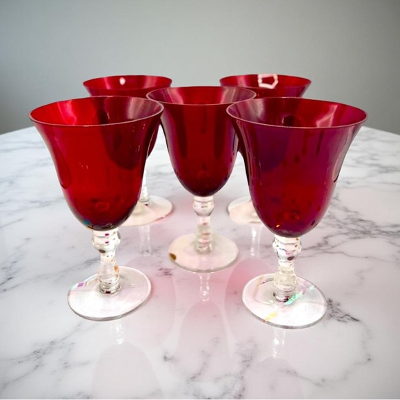 Ruby red glasses crystal stems Vintage - Wine/Champagne Vintage - Picture 9 of 14